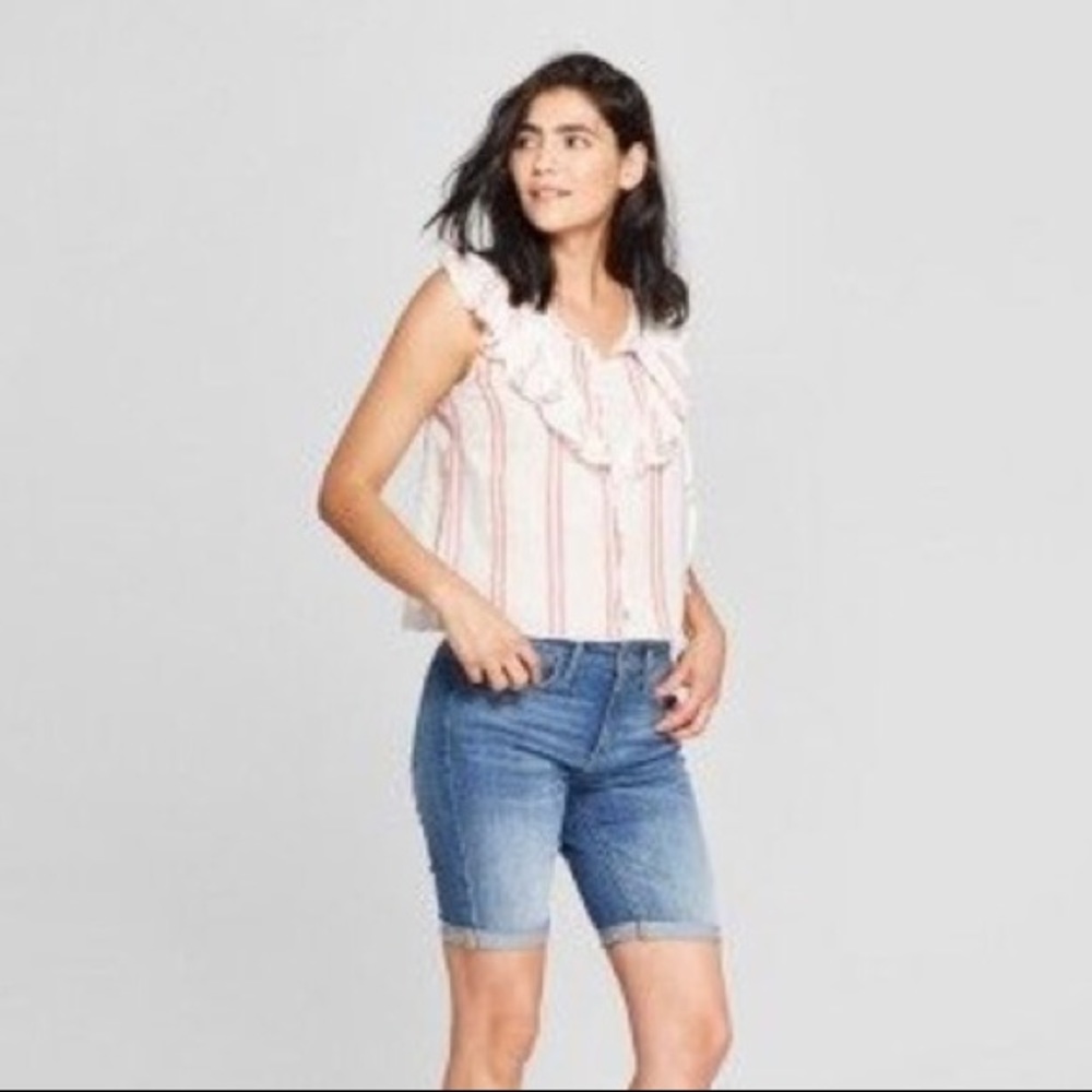 Universal Thread Striped Ruffle Tank